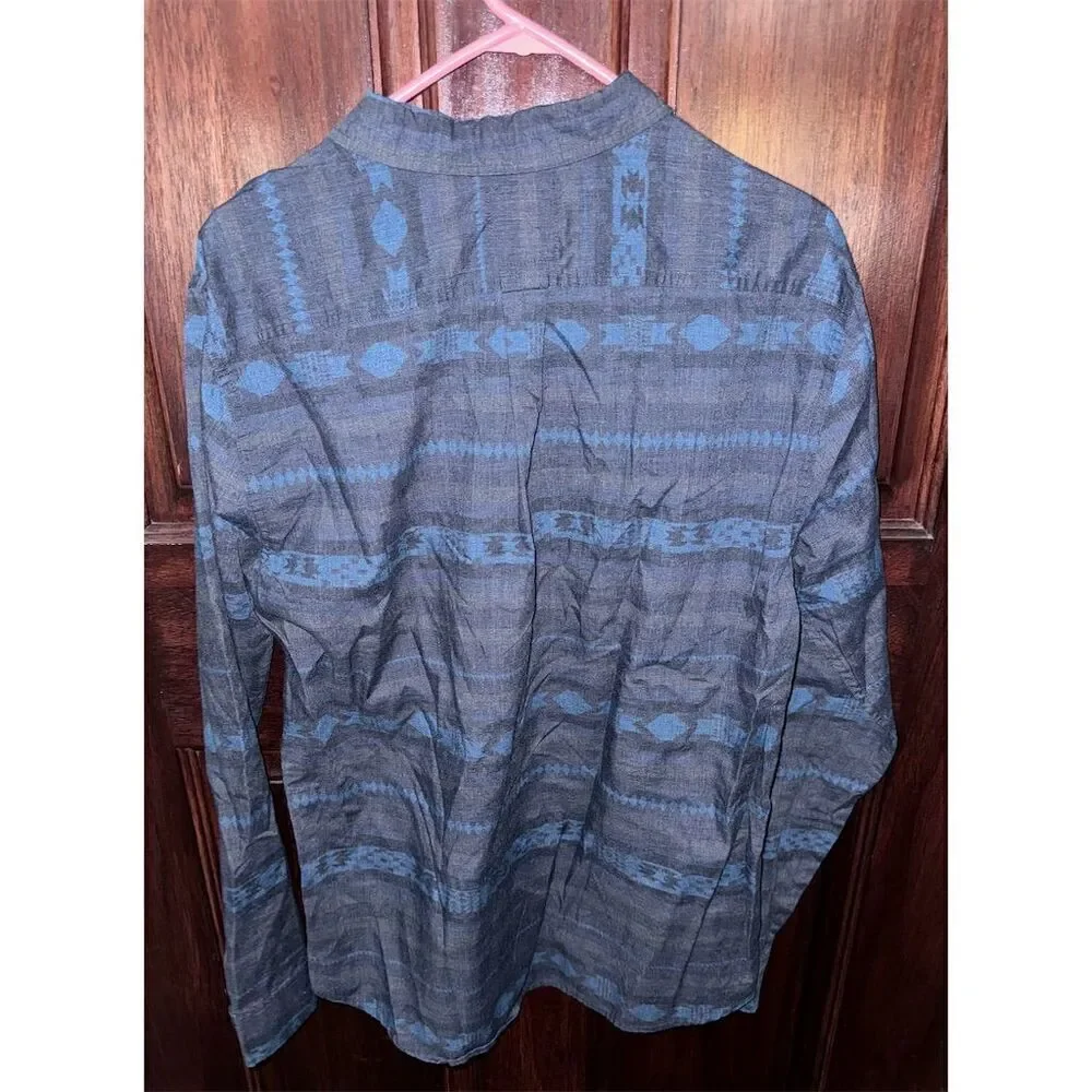 Levi's Men's L‎ Blue Geometric Pattern Long Sleeve Button-Down Casual Shirt